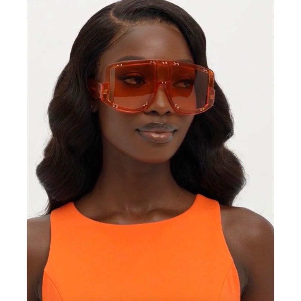 Orange Sunglasses Women Square Flat Top Studded UV400 XXL Translucent Frame 2026